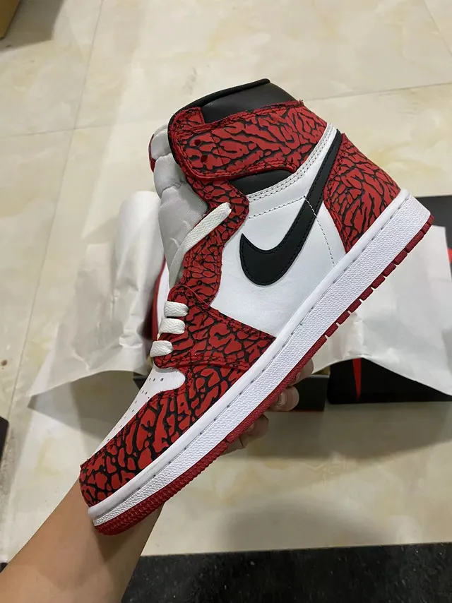 Air Jordan 1 High Elephant Print Red White Black Basketball Shoes 4