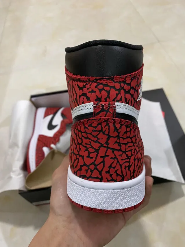Air Jordan 1 High Elephant Print Red White Black Basketball Shoes 6