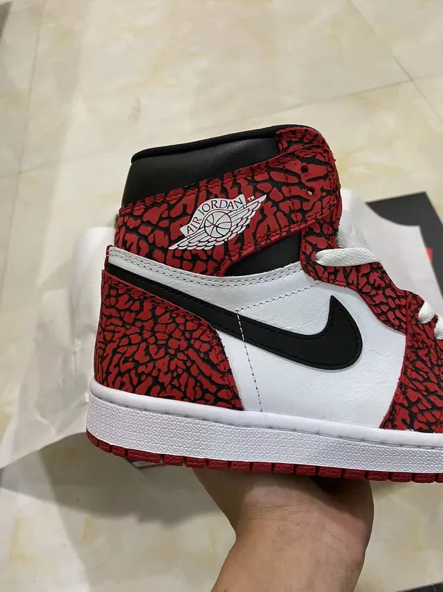 Air Jordan 1 High Elephant Print Red White Black Basketball Shoes 7