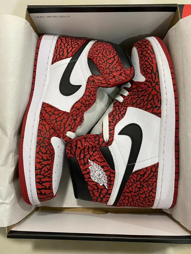 Air Jordan 1 High Elephant Print Red White Black Basketball Shoes 8