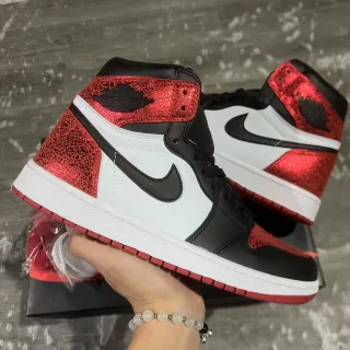 Air Jordan 1 High Glitter Red Black White Basketball Shoes