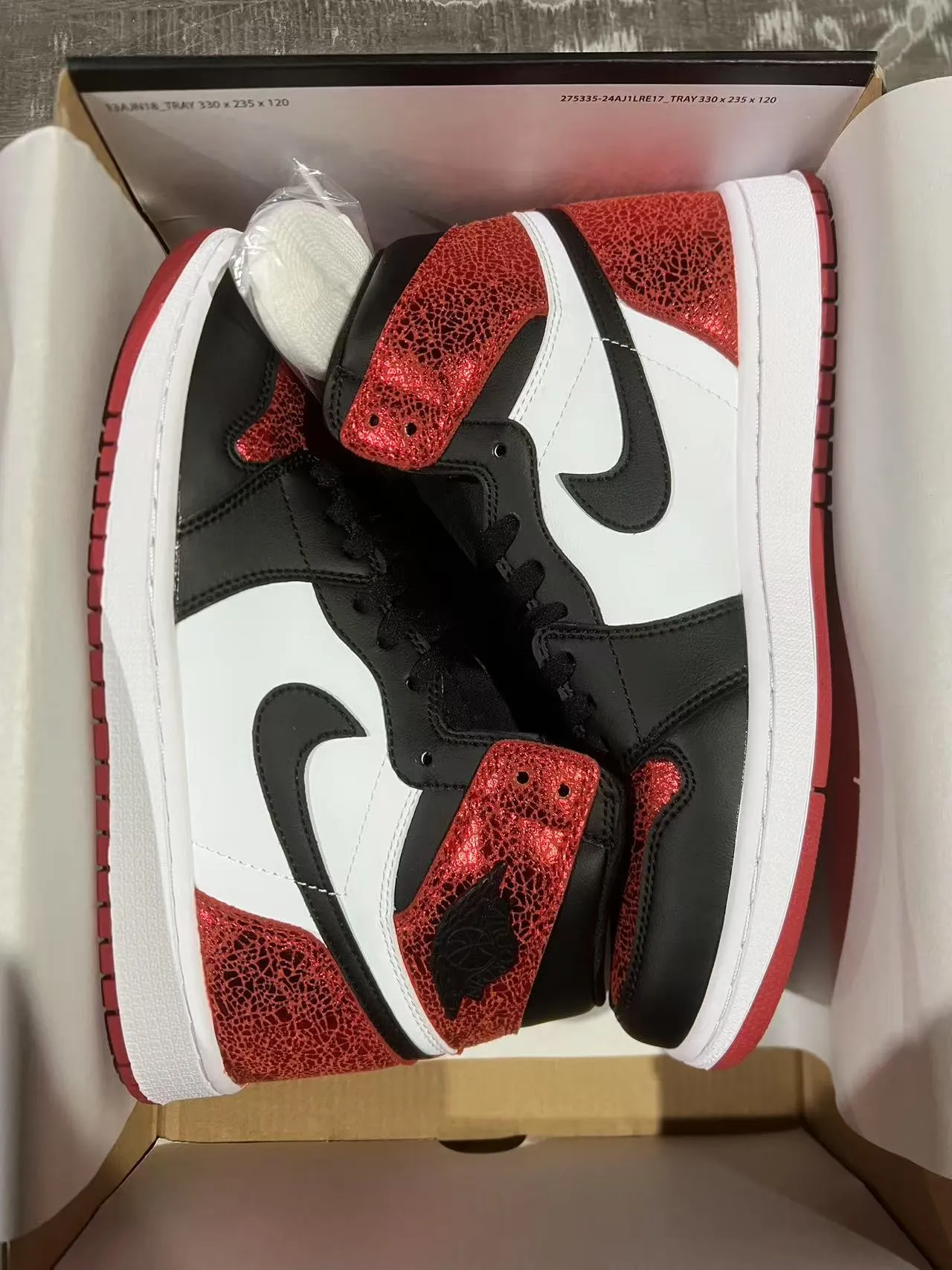 Air Jordan 1 High Glitter Red Black White Basketball Shoes 6