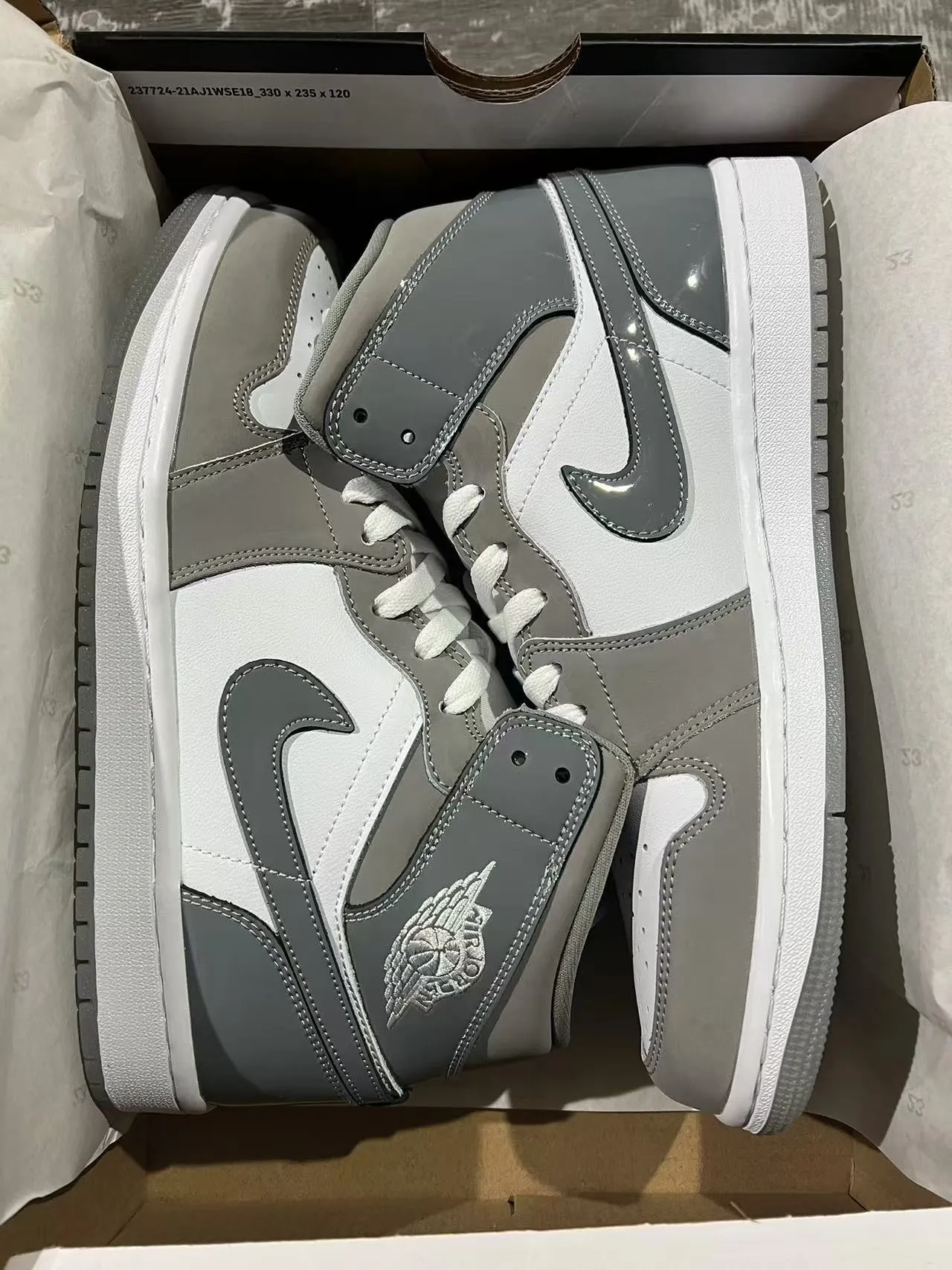 Air Jordan 1 High Top Gris Zapatillas de Baloncesto de Cuero Patentado y Cuero 9