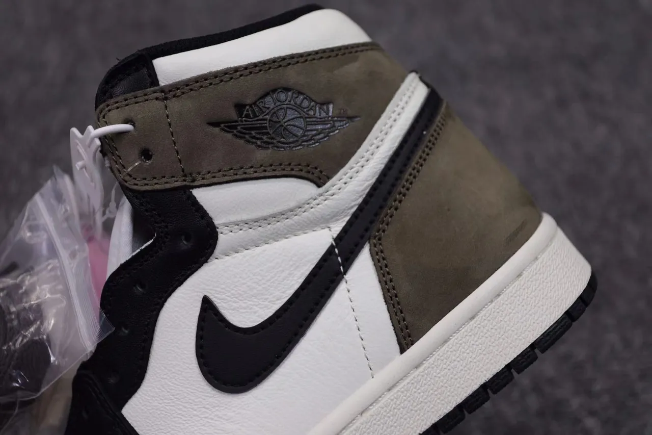 Air Jordan 1 High White Black Olive Green Basketball Shoes 8
