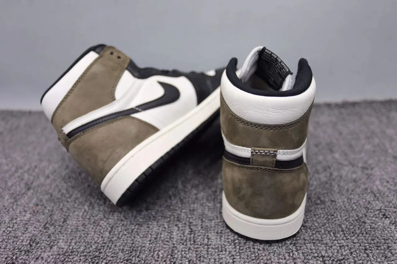 Air Jordan 1 High White Black Olive Green Basketball Shoes 12