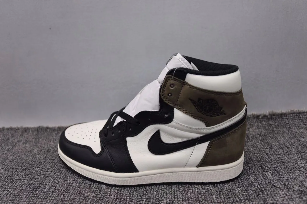 Air Jordan 1 High White Black Olive Green Basketball Shoes 13