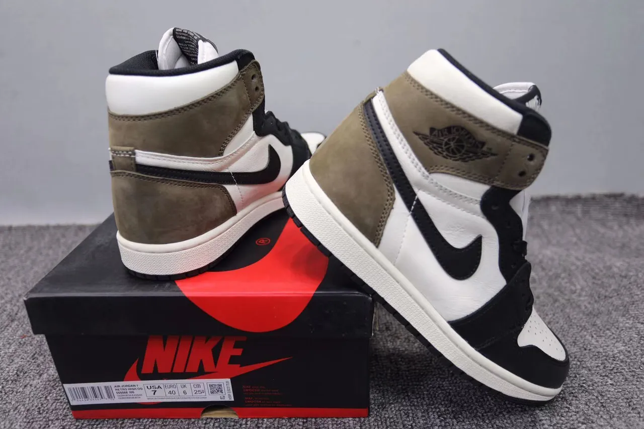 Air Jordan 1 High White Black Olive Green Basketball Shoes 14