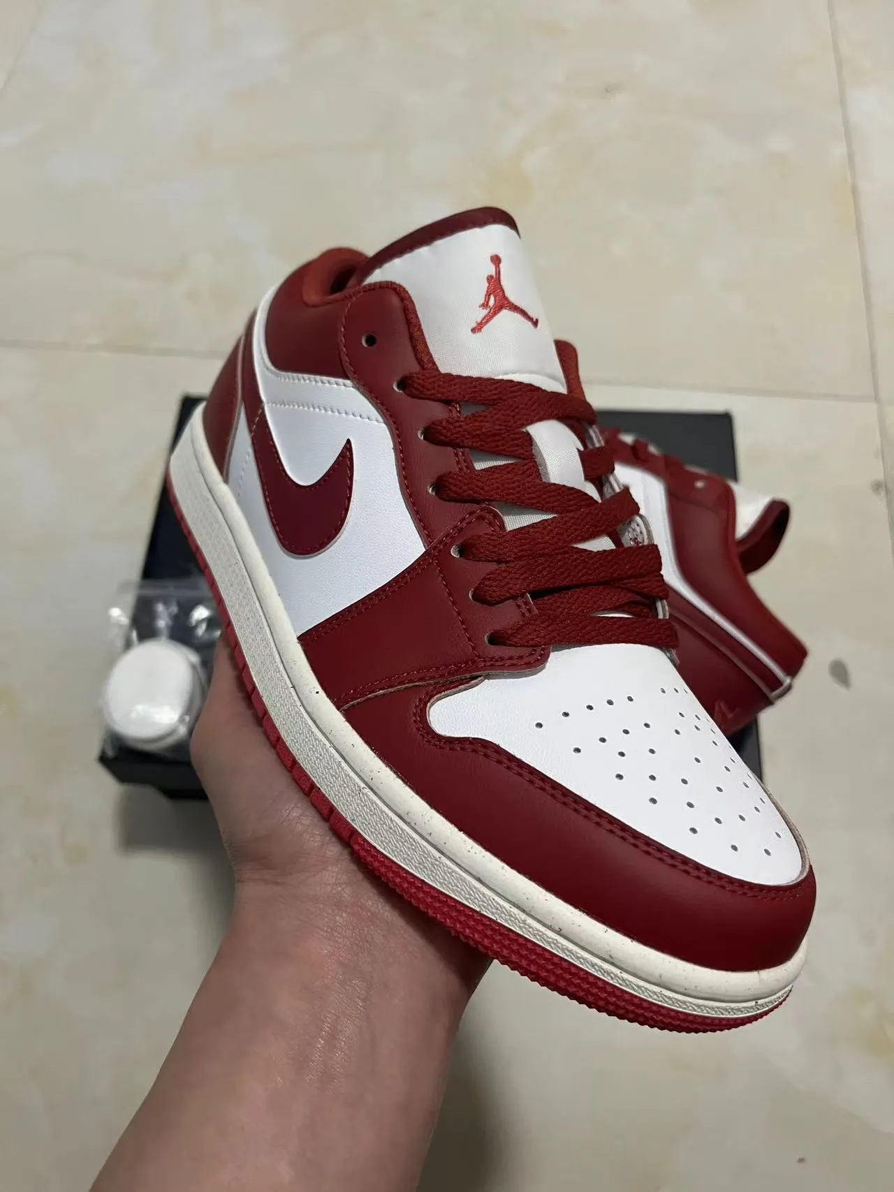 Air Jordan 1 Low Red and White Leather Lifestyle Sneakers 2