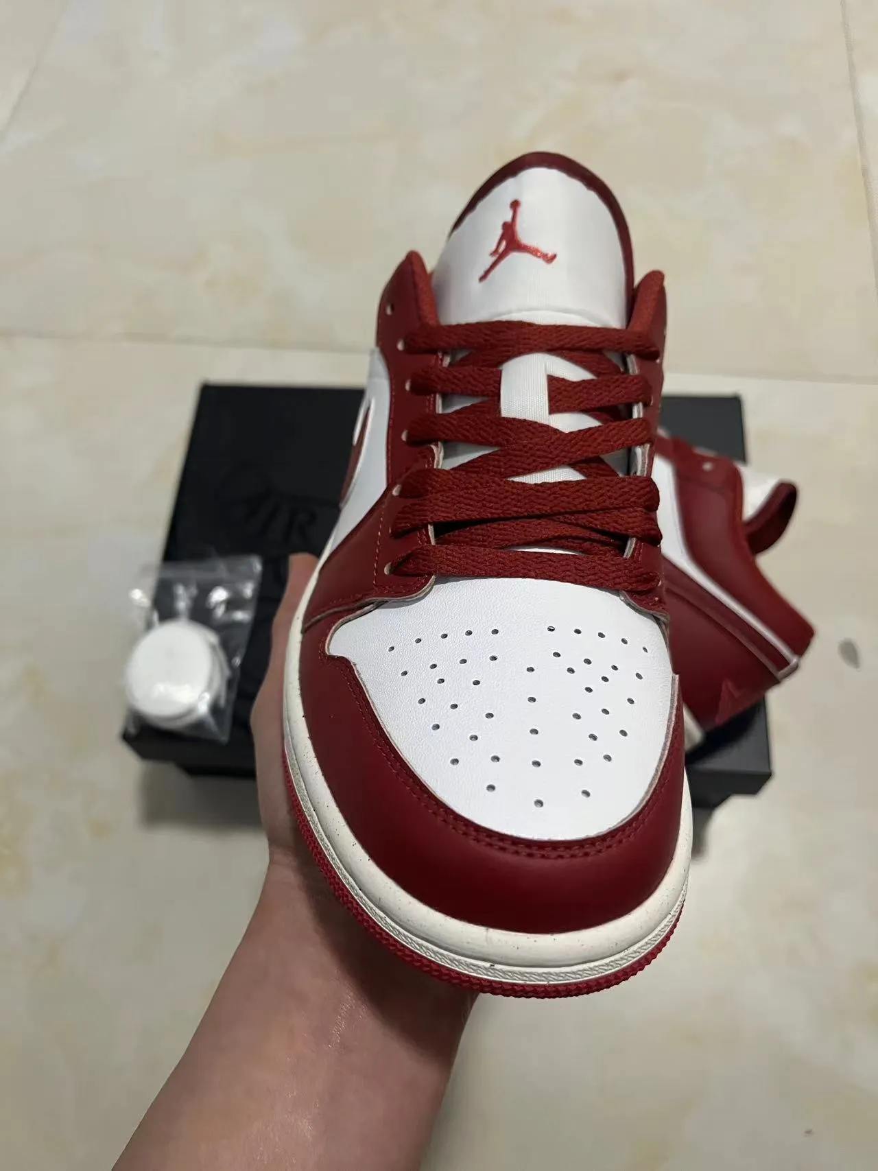 Air Jordan 1 Low Red and White Leather Lifestyle Sneakers 3