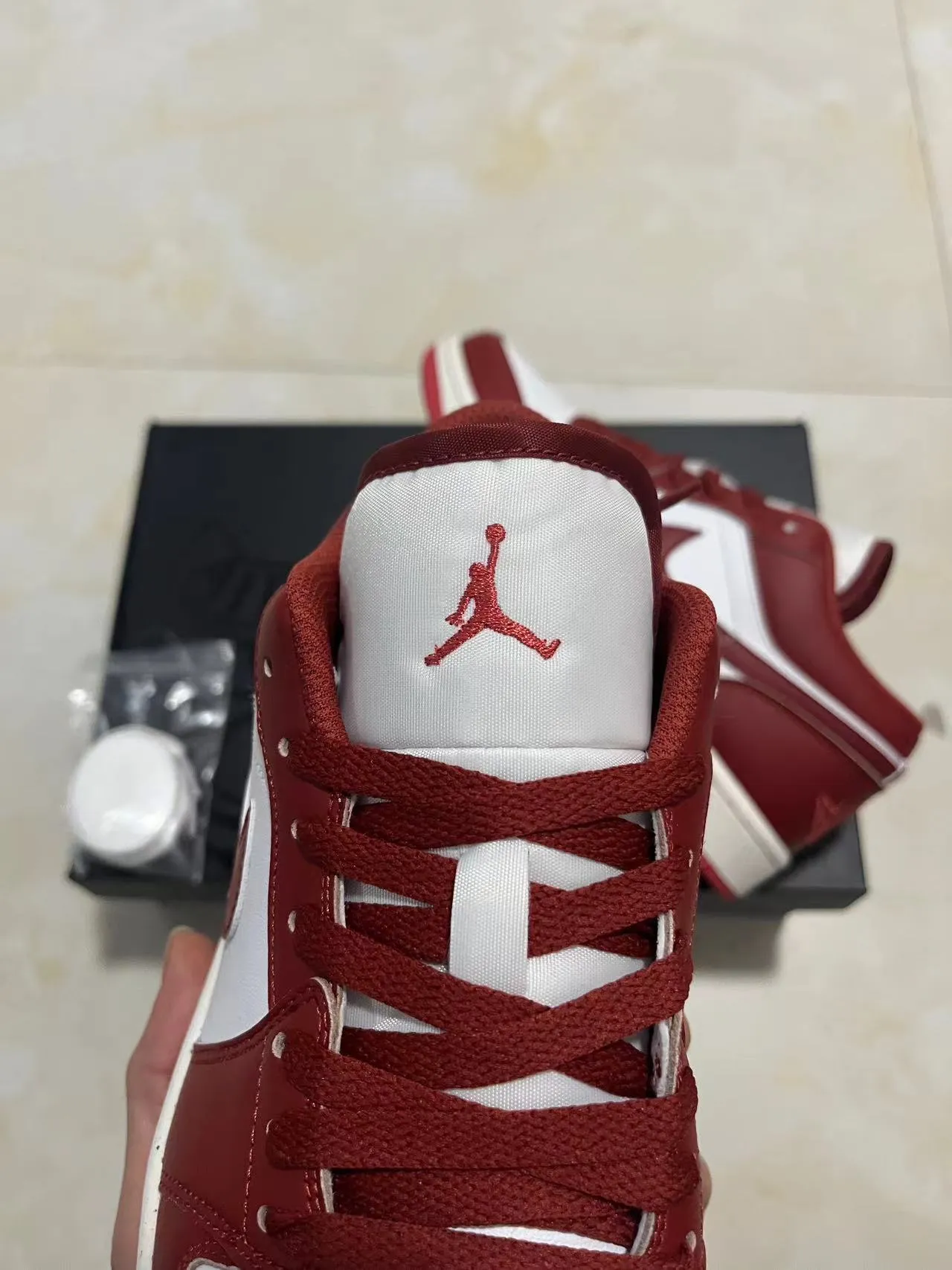 Air Jordan 1 Low Red and White Leather Lifestyle Sneakers 4