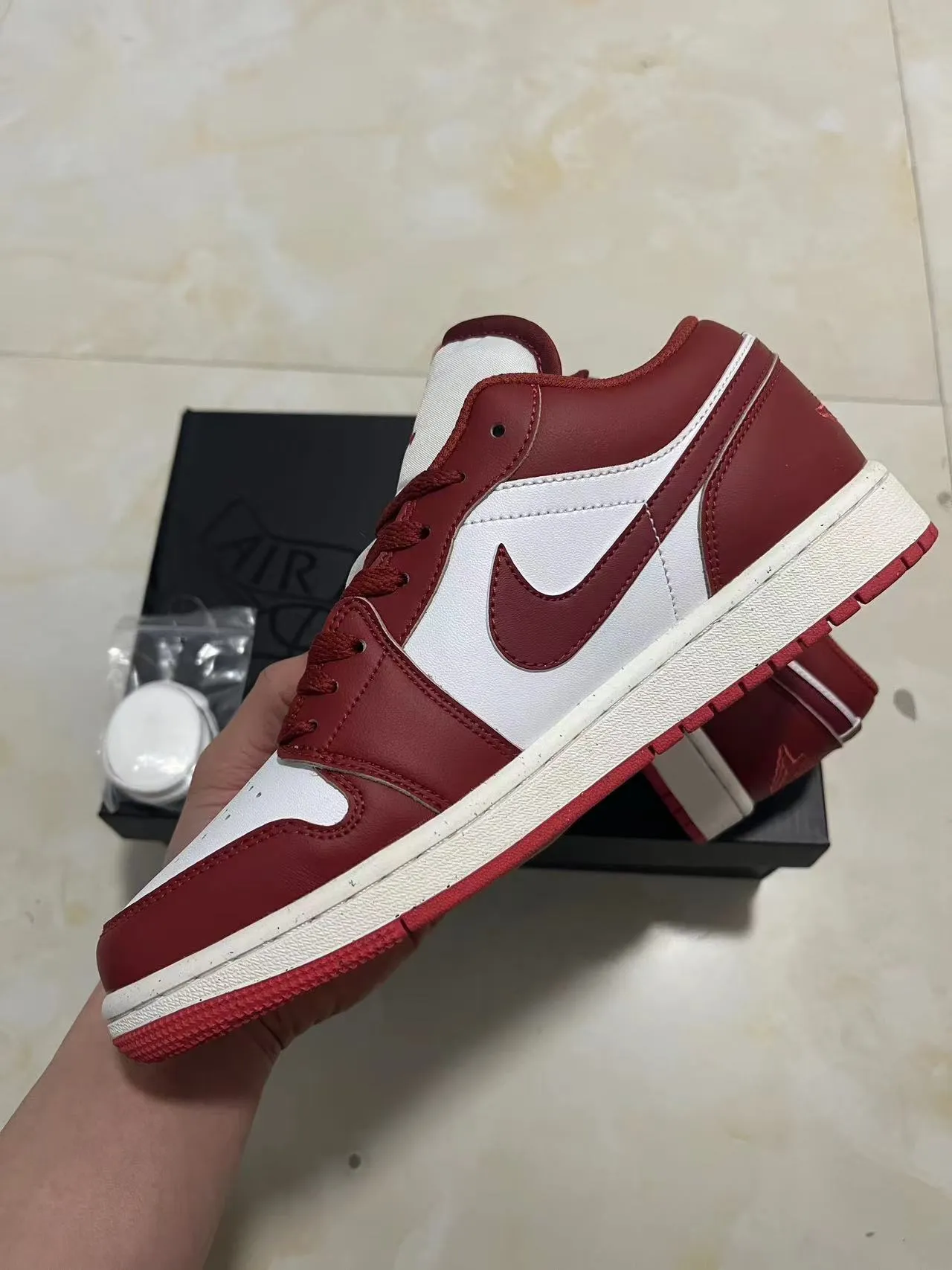 Air Jordan 1 Low Red and White Leather Lifestyle Sneakers 5