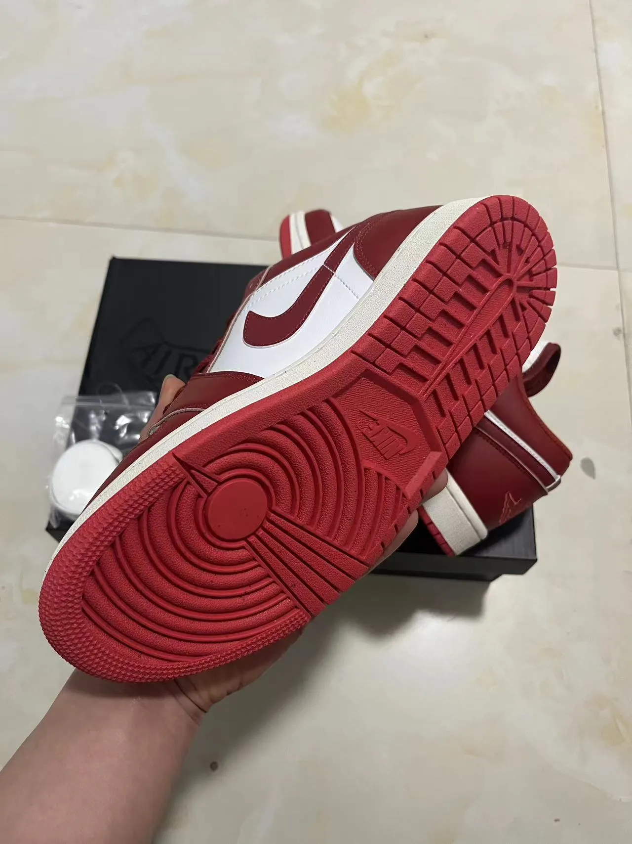 Air Jordan 1 Low Red and White Leather Lifestyle Sneakers 6