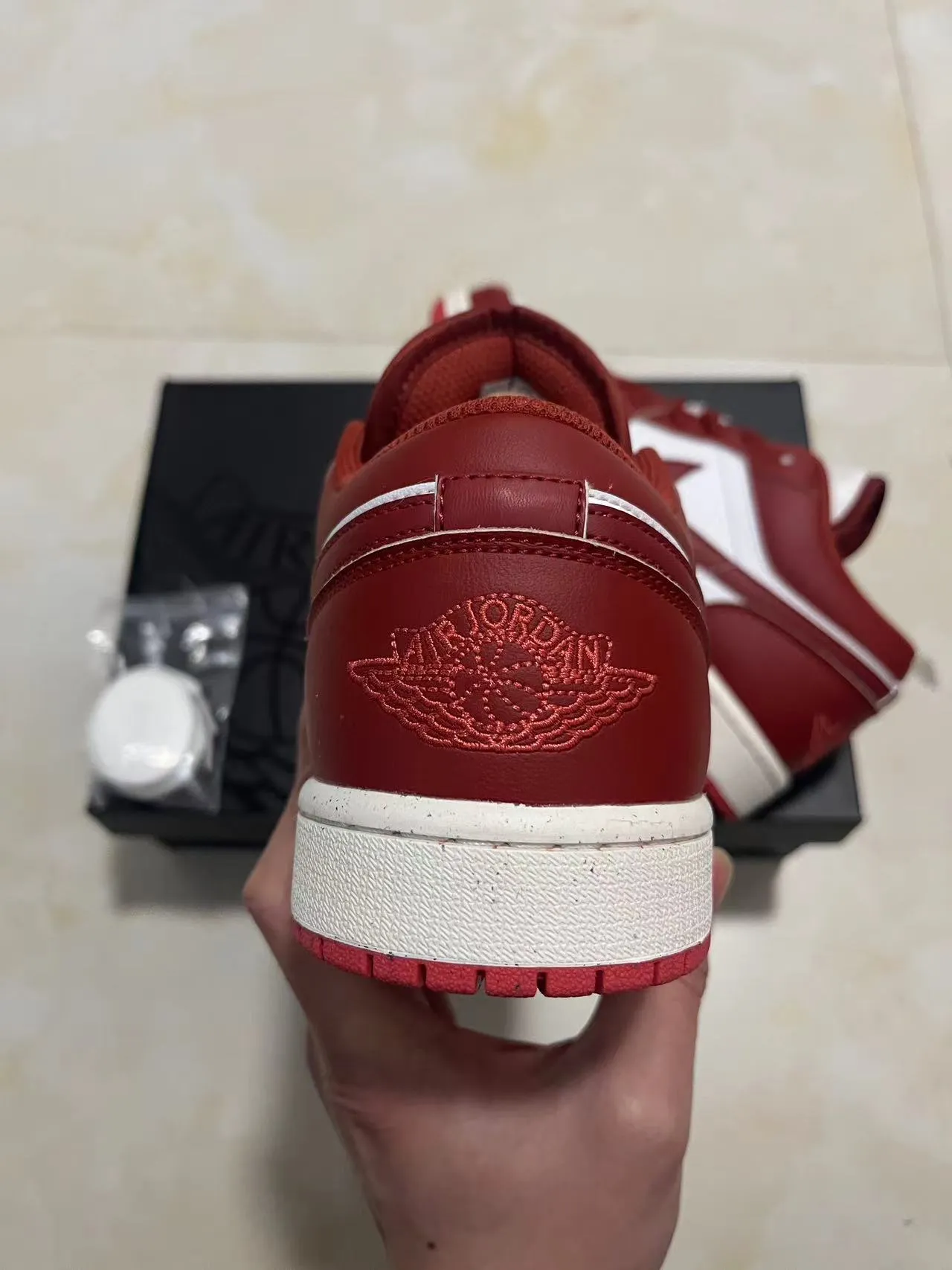Air Jordan 1 Low Red and White Leather Lifestyle Sneakers 8