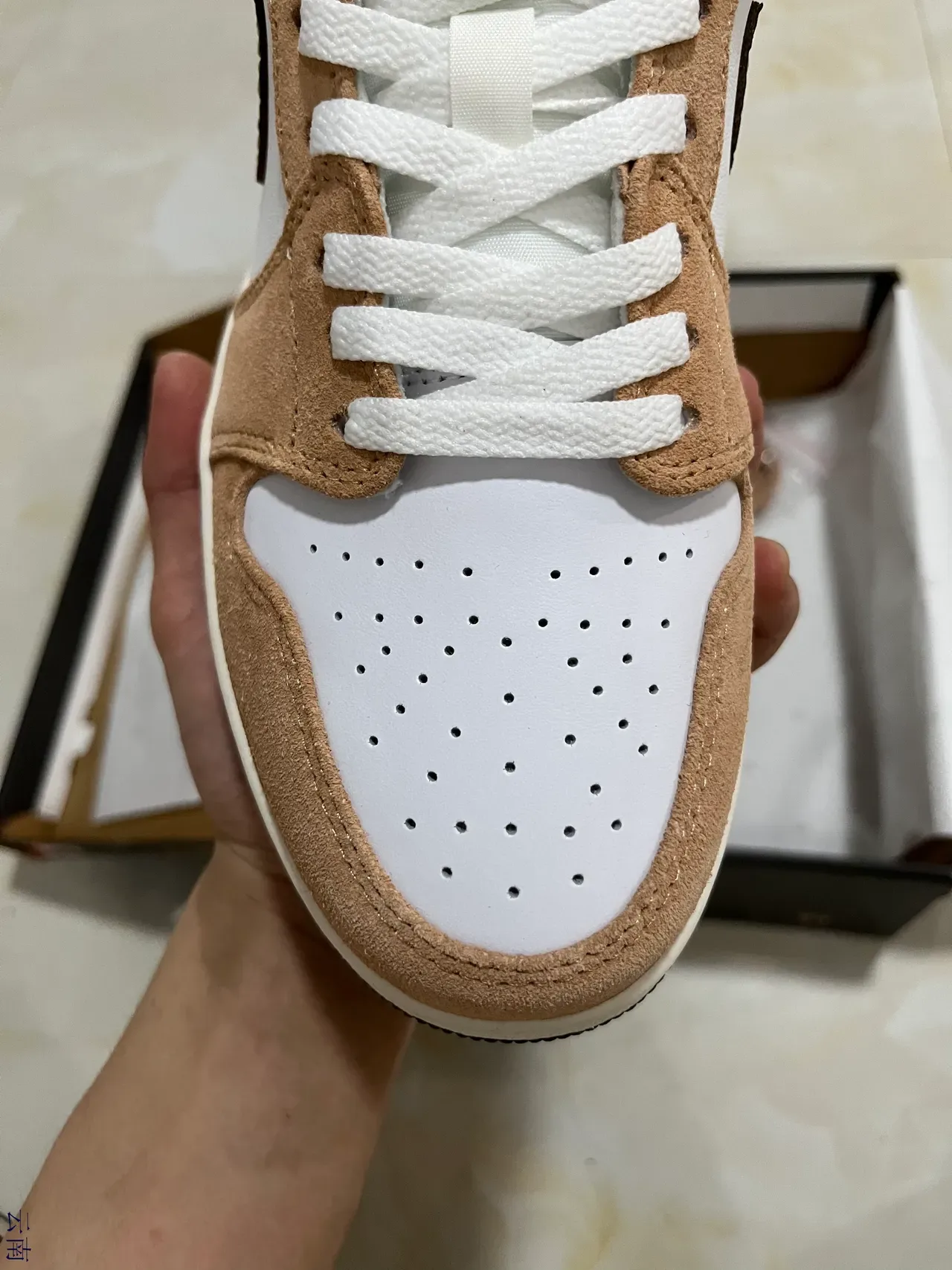 Air Jordan 1 Low Tan and White Camo Swoosh Lifestyle Sneakers 3
