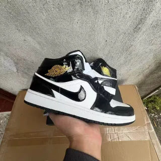 Air Jordan 1 Patent Leather Black White Gold Basketball Shoes