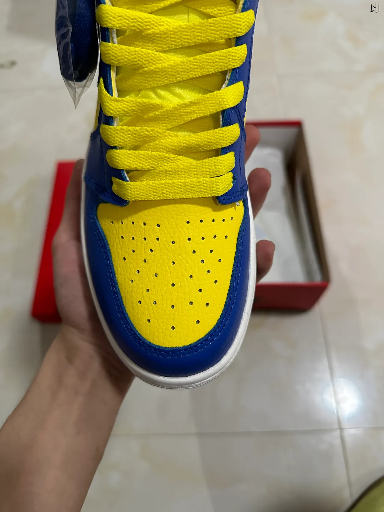 Air Jordan 1 Royal Blue and Yellow High-Top Basketball Shoes 3