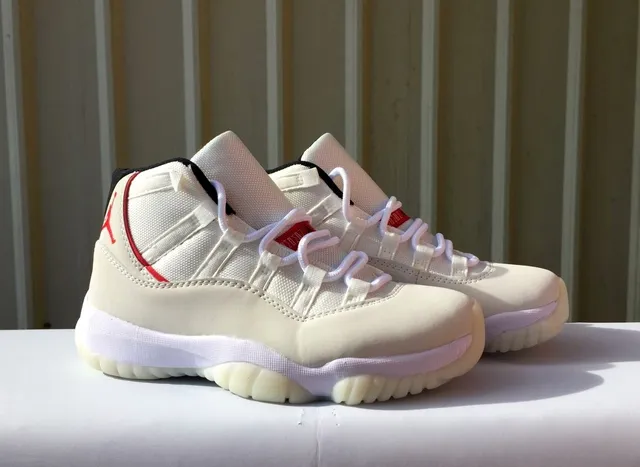 Air Jordan 11 Beige Red High-Top Mesh And Synthetic Upper Basketball Shoes 2