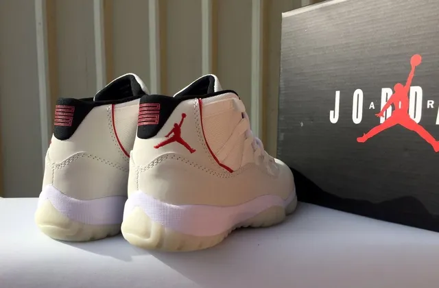 Air Jordan 11 Beige Red High-Top Mesh And Synthetic Upper Basketball Shoes 4