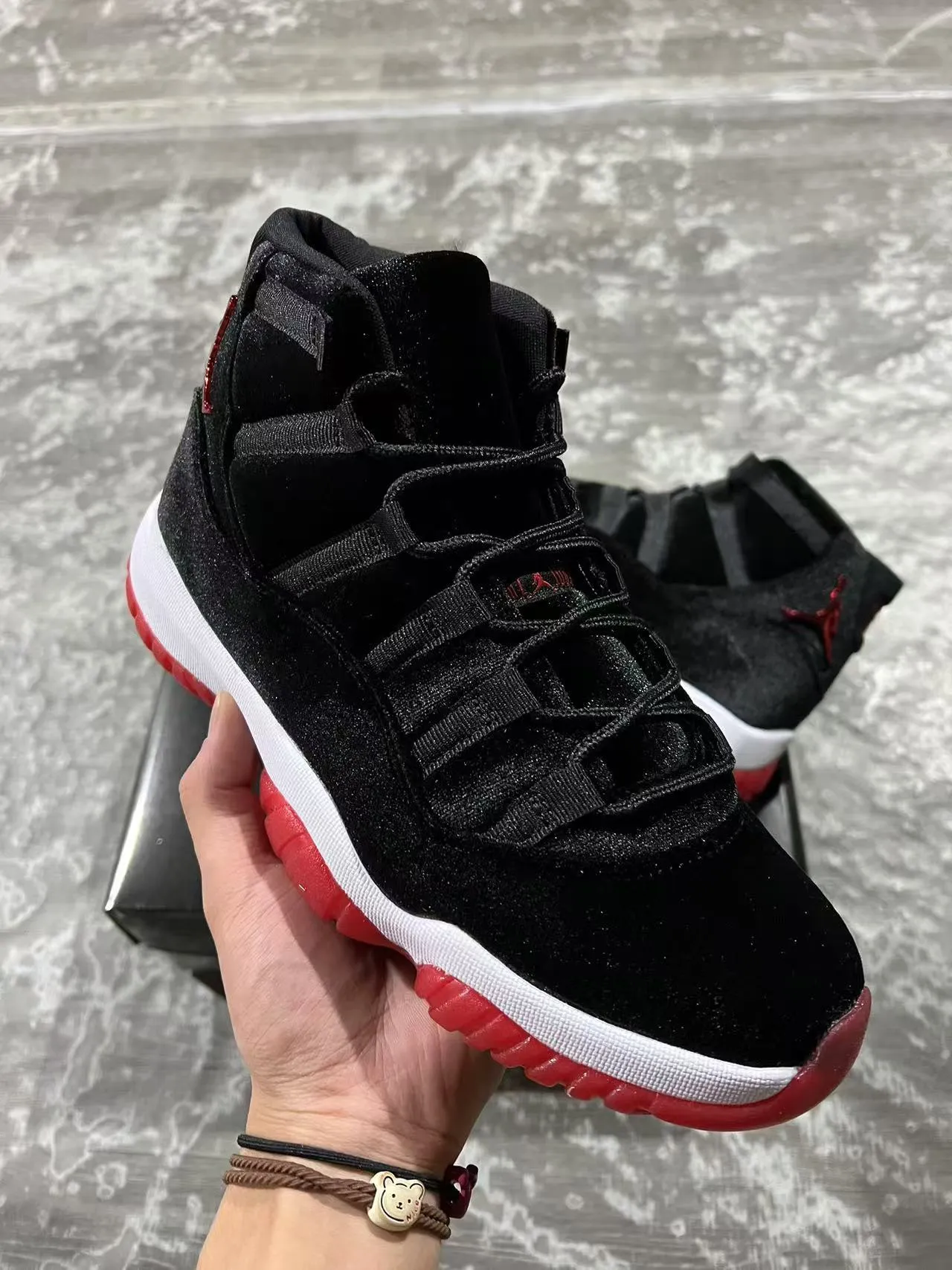 Air Jordan 11 Black Red Velvet High-Top Basketball Shoes 2