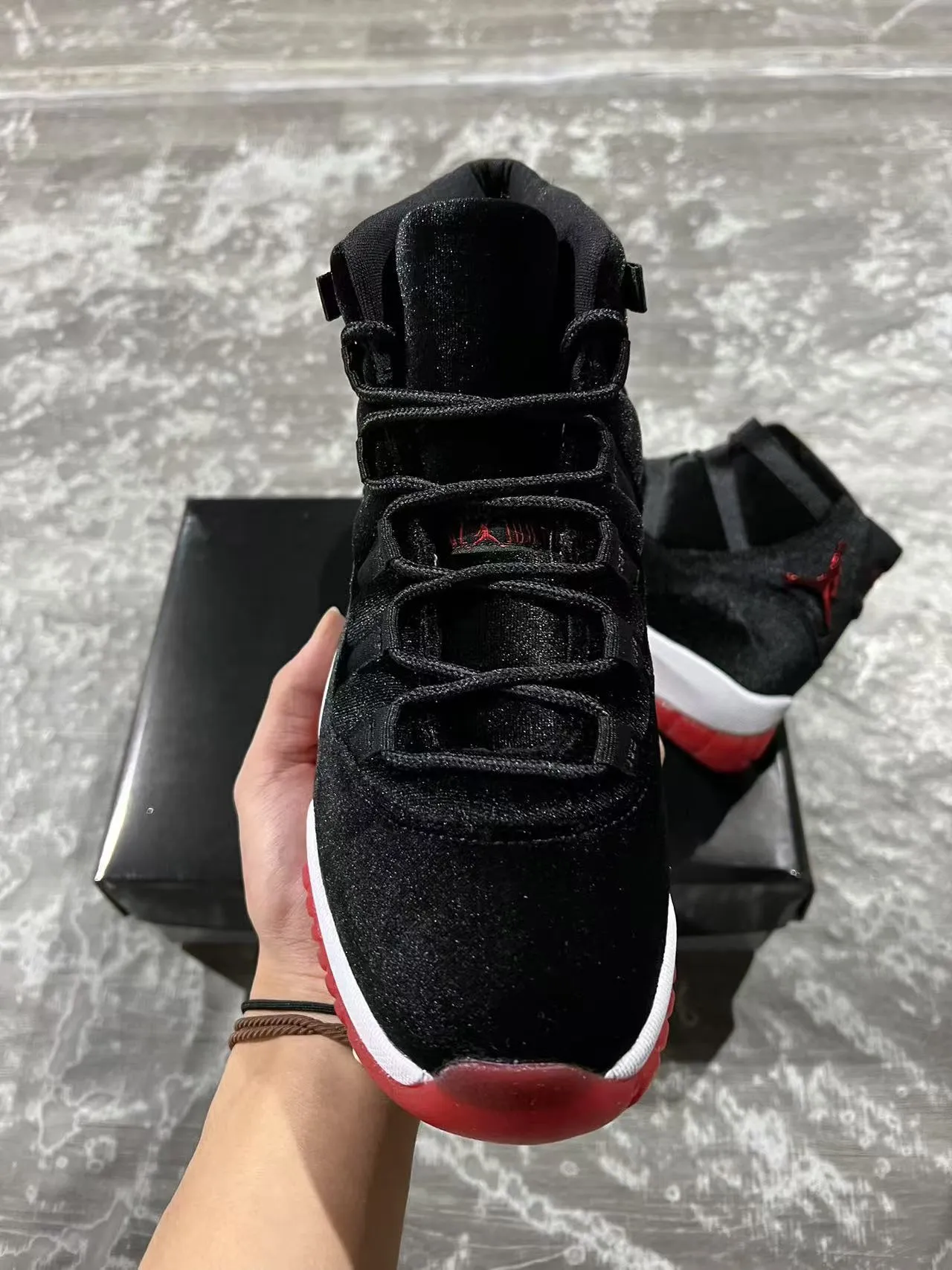 Air Jordan 11 Black Red Velvet High-Top Basketball Shoes 3