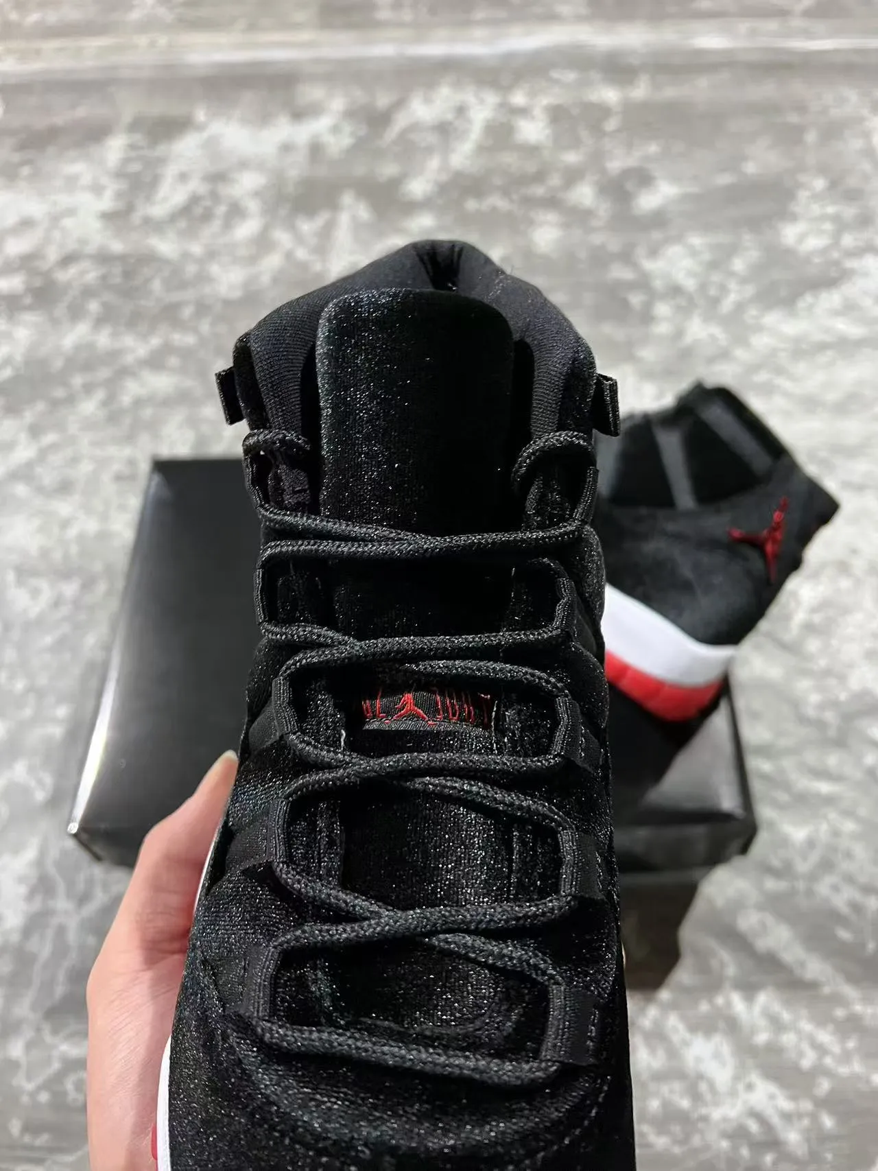 Air Jordan 11 Black Red Velvet High-Top Basketball Shoes 4