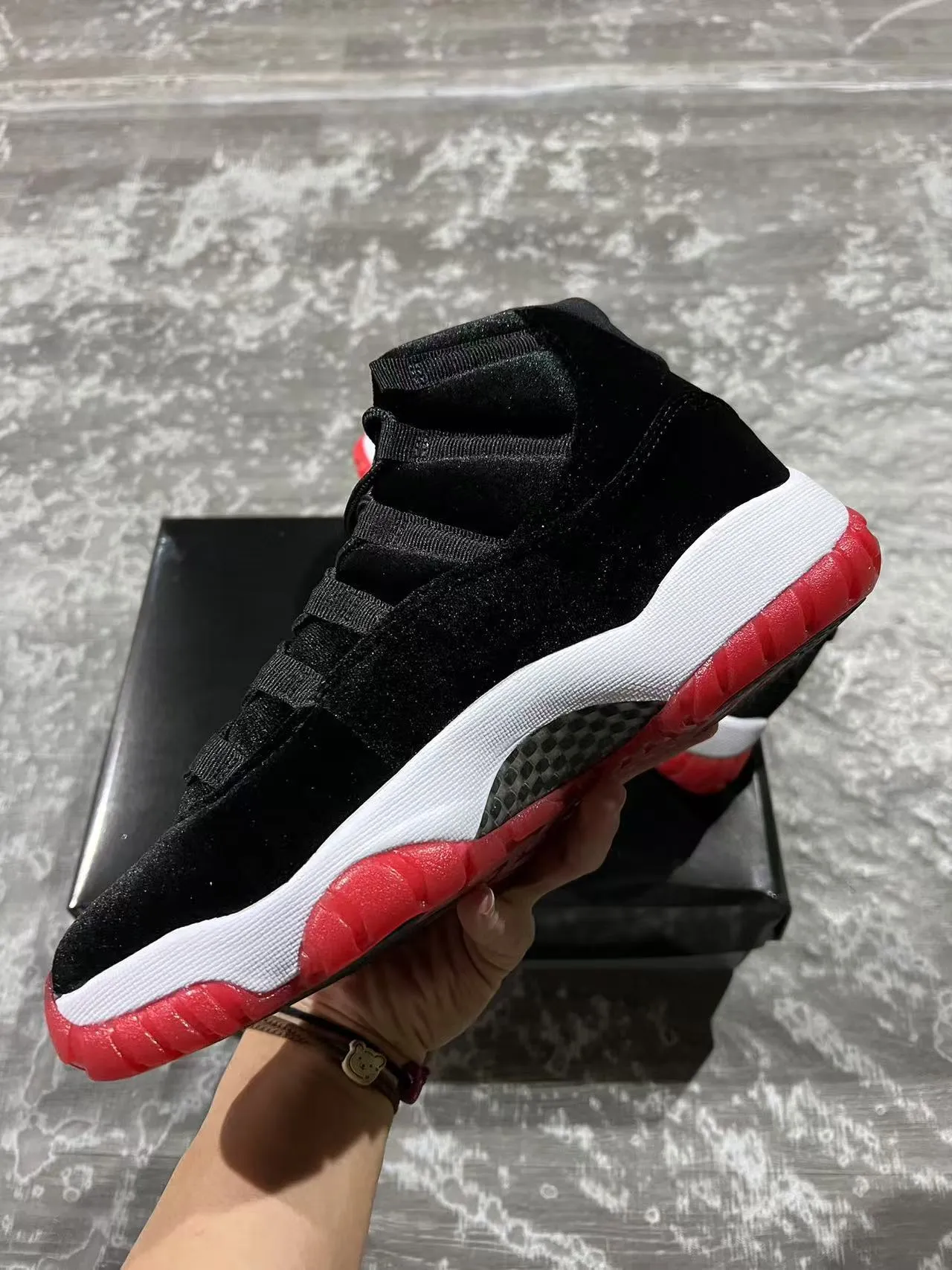 Air Jordan 11 Black Red Velvet High-Top Basketball Shoes 5