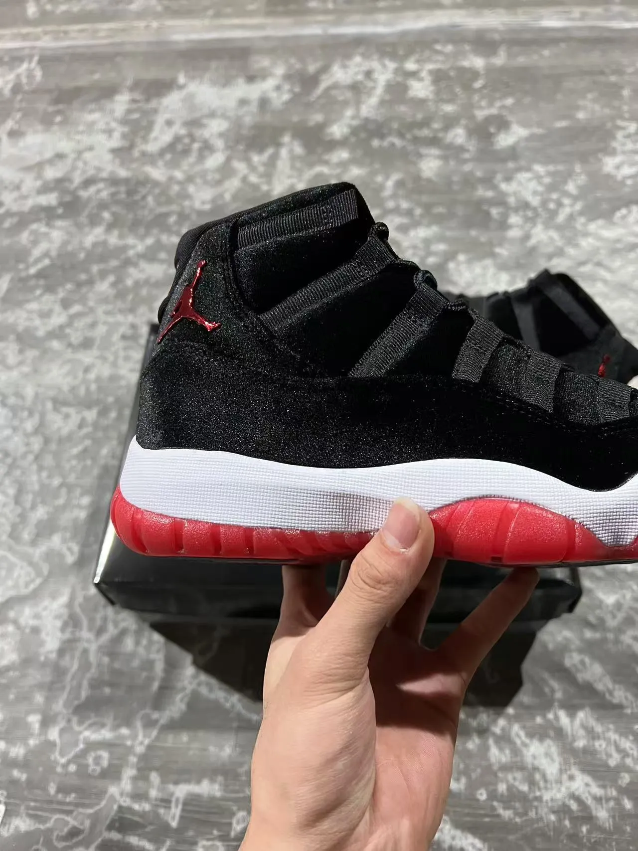 Air Jordan 11 Black Red Velvet High-Top Basketball Shoes 7