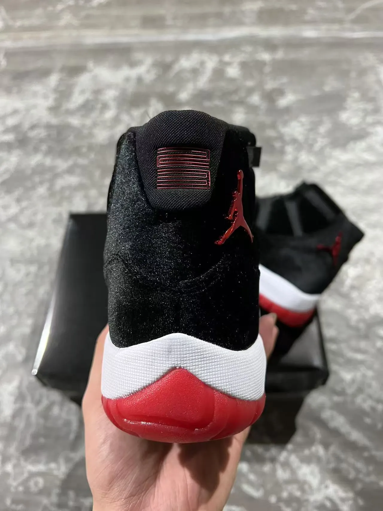 Air Jordan 11 Black Red Velvet High-Top Basketball Shoes 8