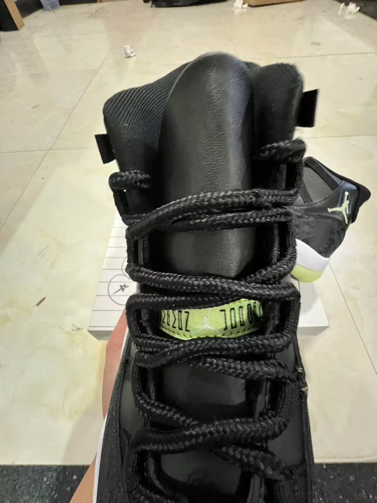 Air Jordan 11 Black White Lime Green Basketball Shoes 4