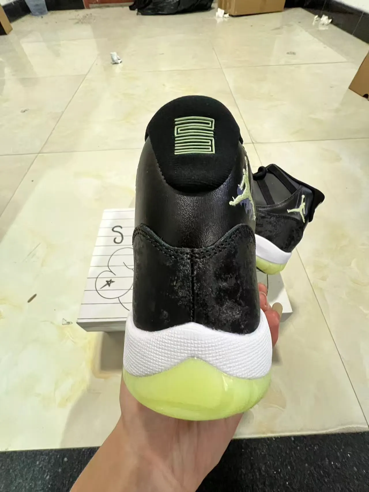 Air Jordan 11 Black White Lime Green Basketball Shoes 8