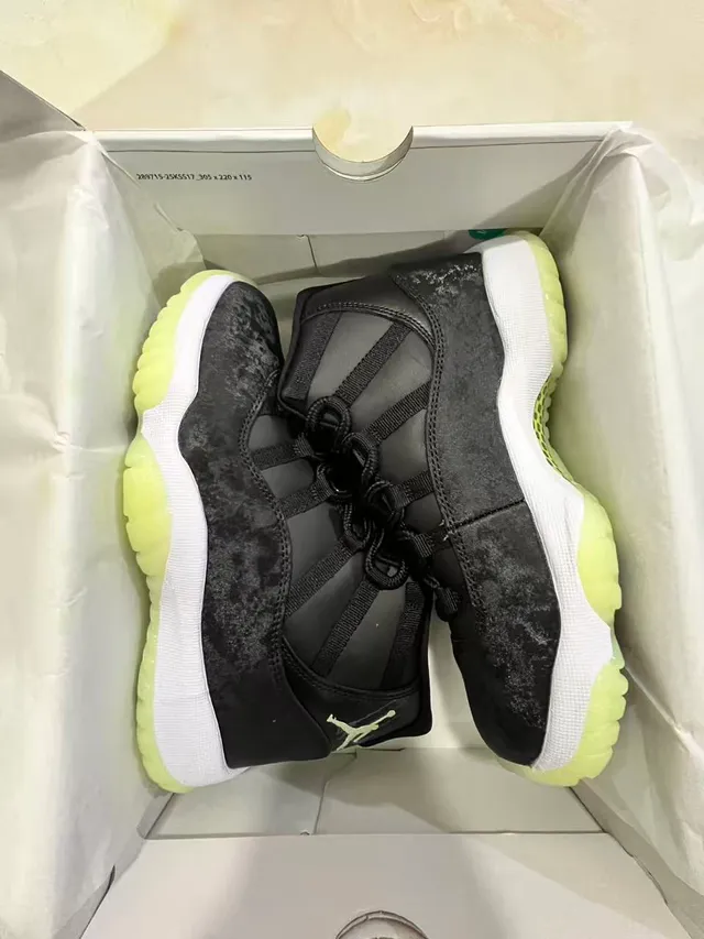 Air Jordan 11 Black White Lime Green Basketball Shoes 9