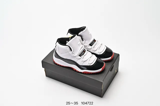 Air Jordan 11 Black White Red Laceless Strap Basketball Shoes 4