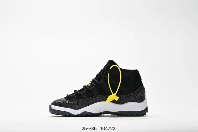 Air Jordan 11 Black White Red Laceless Strap Basketball Shoes 16