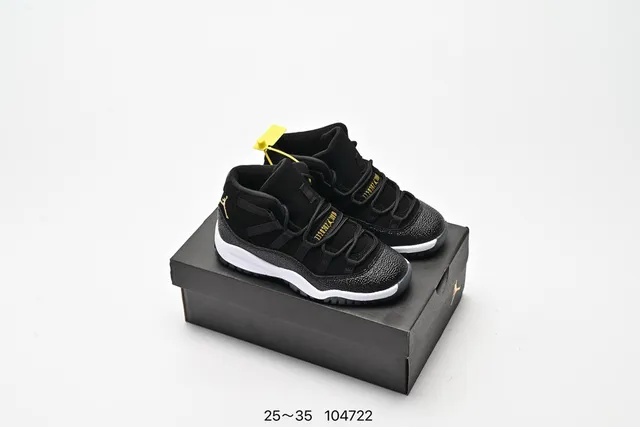 Air Jordan 11 Black White Red Laceless Strap Basketball Shoes 22
