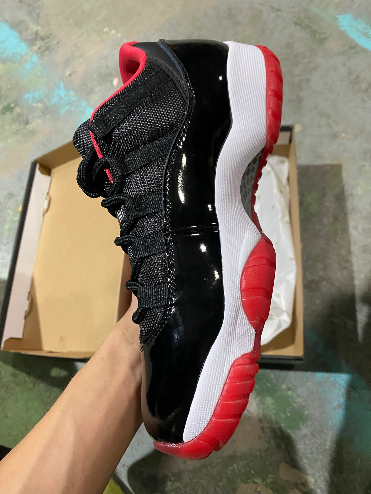 Air Jordan 11 Black White Red Patent Leather Basketball Shoes 4