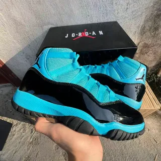 Air Jordan 11 Cyan and Black Patent Leather Basketball Shoes