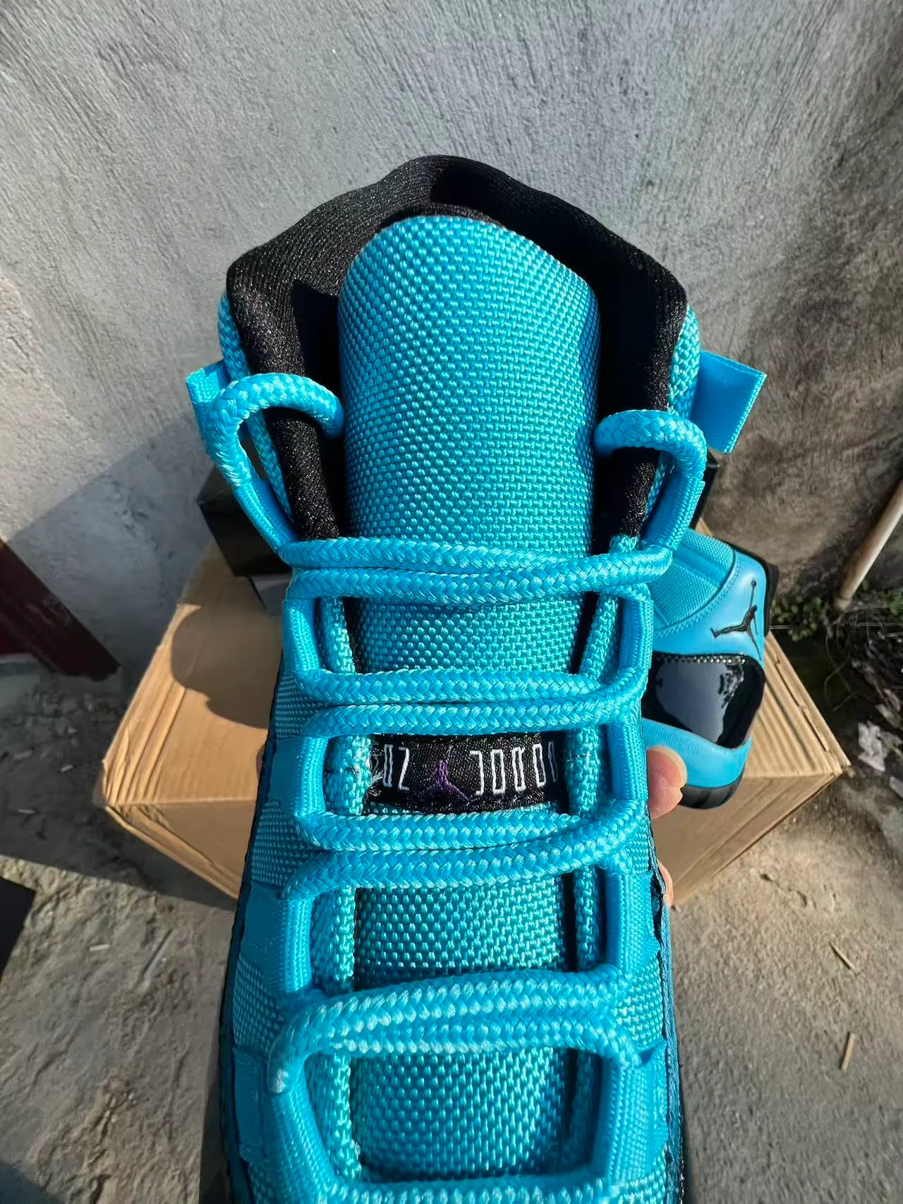 Air Jordan 11 Cyan and Black Patent Leather Basketball Shoes 4