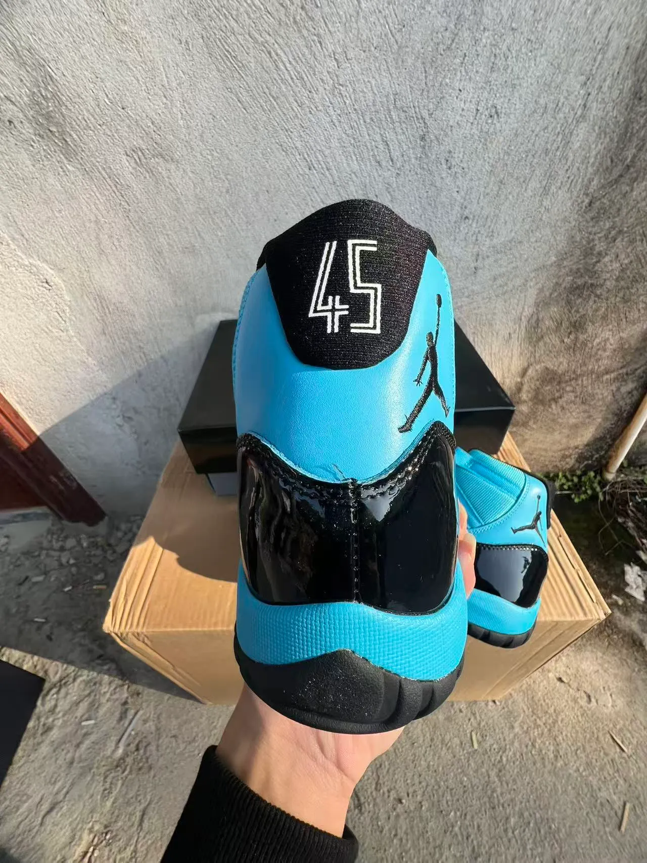 Air Jordan 11 Cyan and Black Patent Leather Basketball Shoes 8