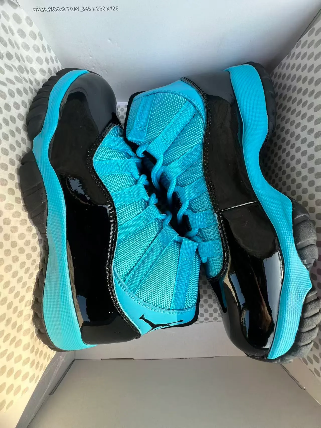 Air Jordan 11 Cyan and Black Patent Leather Basketball Shoes 9