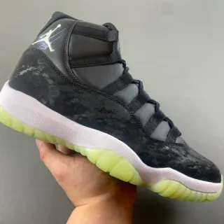 Air Jordan 11 Marbled Black Translucent Lime Green Tênis de Basquete