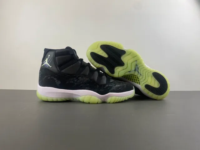 Air Jordan 11 Marbled Black Translucent Lime Green Zapatillas de Baloncesto 12