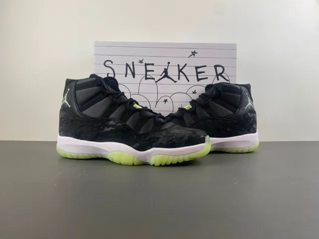 Air Jordan 11 Marbled Black Translucent Lime Green Zapatillas de Baloncesto 13