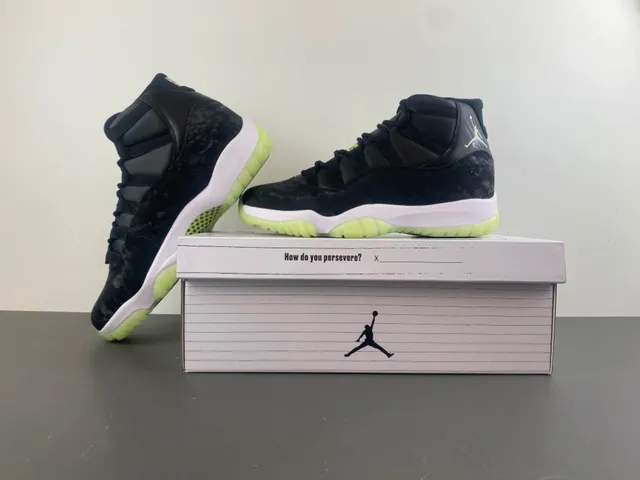 Air Jordan 11 Marbled Black Translucent Lime Green Zapatillas de Baloncesto 14