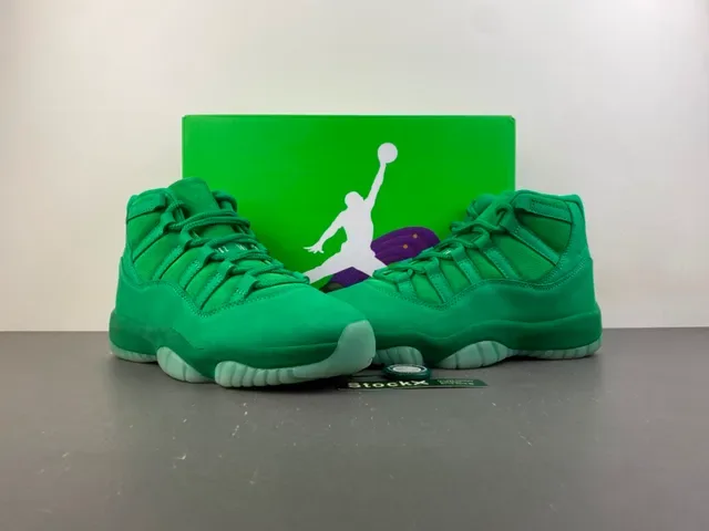 Air Jordan 11 Monochromatic Green Suede Basketball Shoes 15