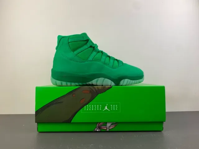 Air Jordan 11 Monochromatic Green Suede Basketball Shoes 17