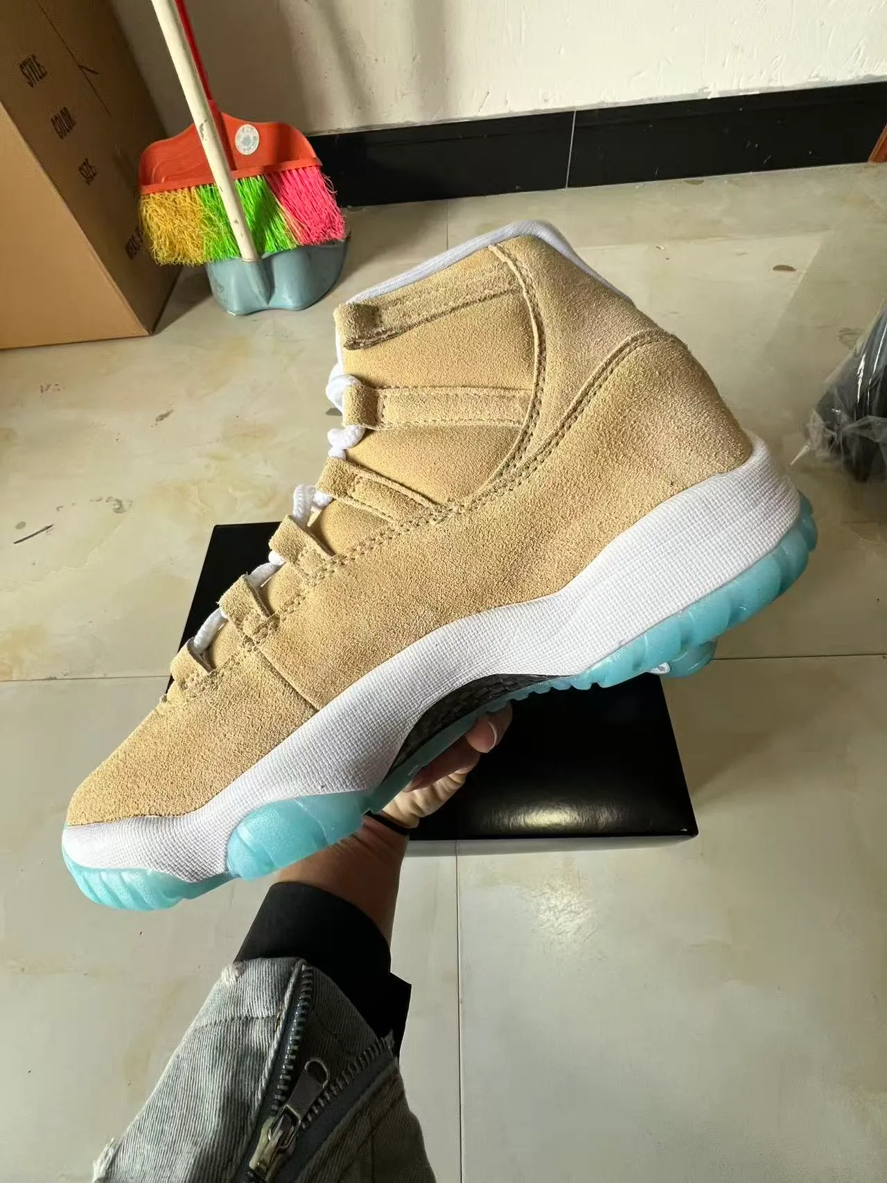 Air Jordan 11 Tan and Aqua Suede High-Top Basketball Shoes 5