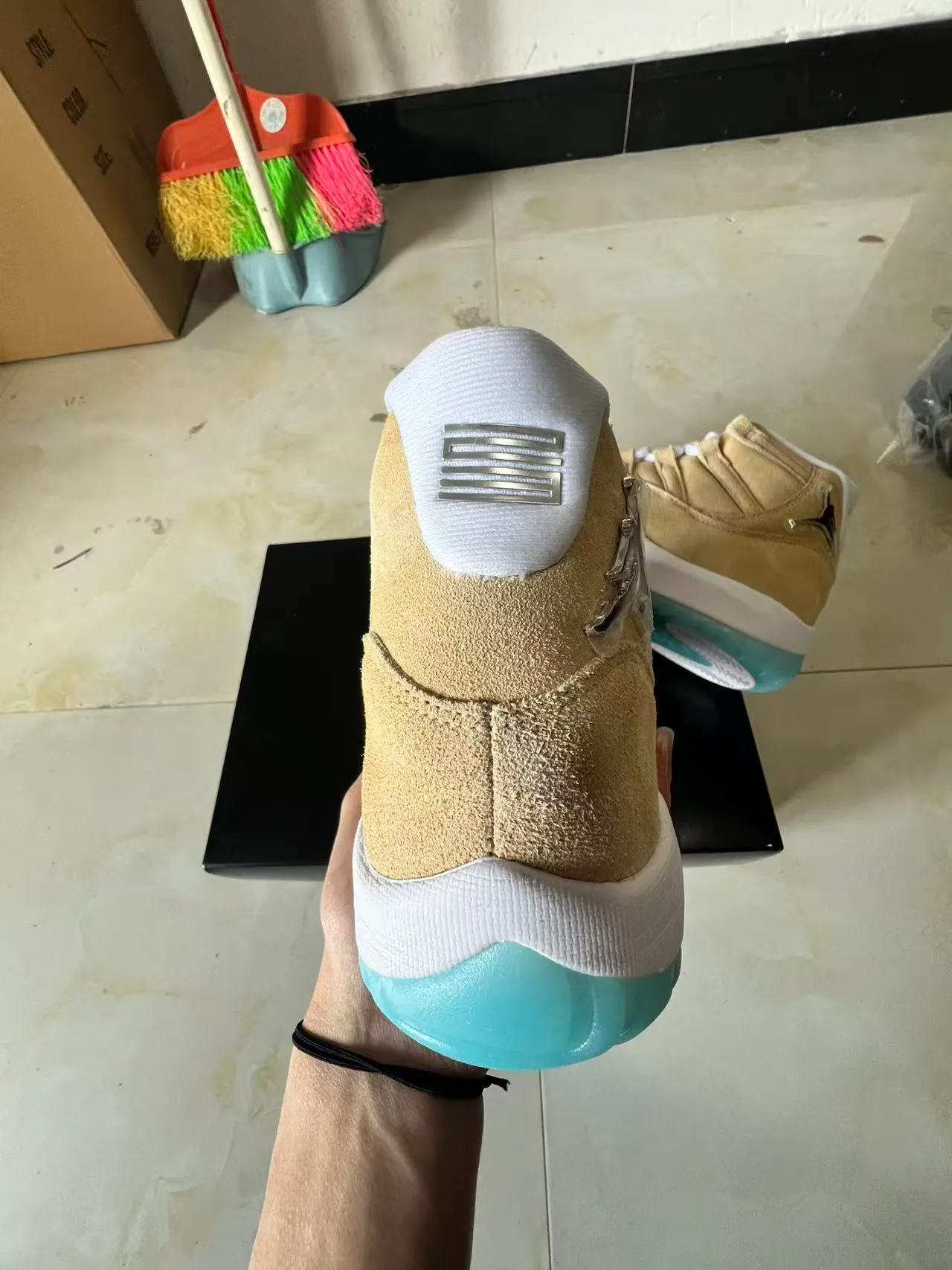 Air Jordan 11 Tan and Aqua Suede High-Top Basketball Shoes 8
