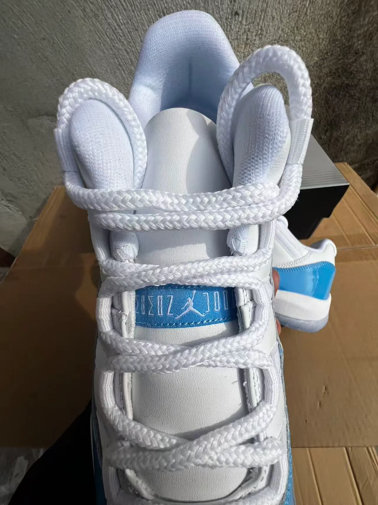 Air Jordan 11 White and Light Blue Patent Leather Basketball Shoes 5