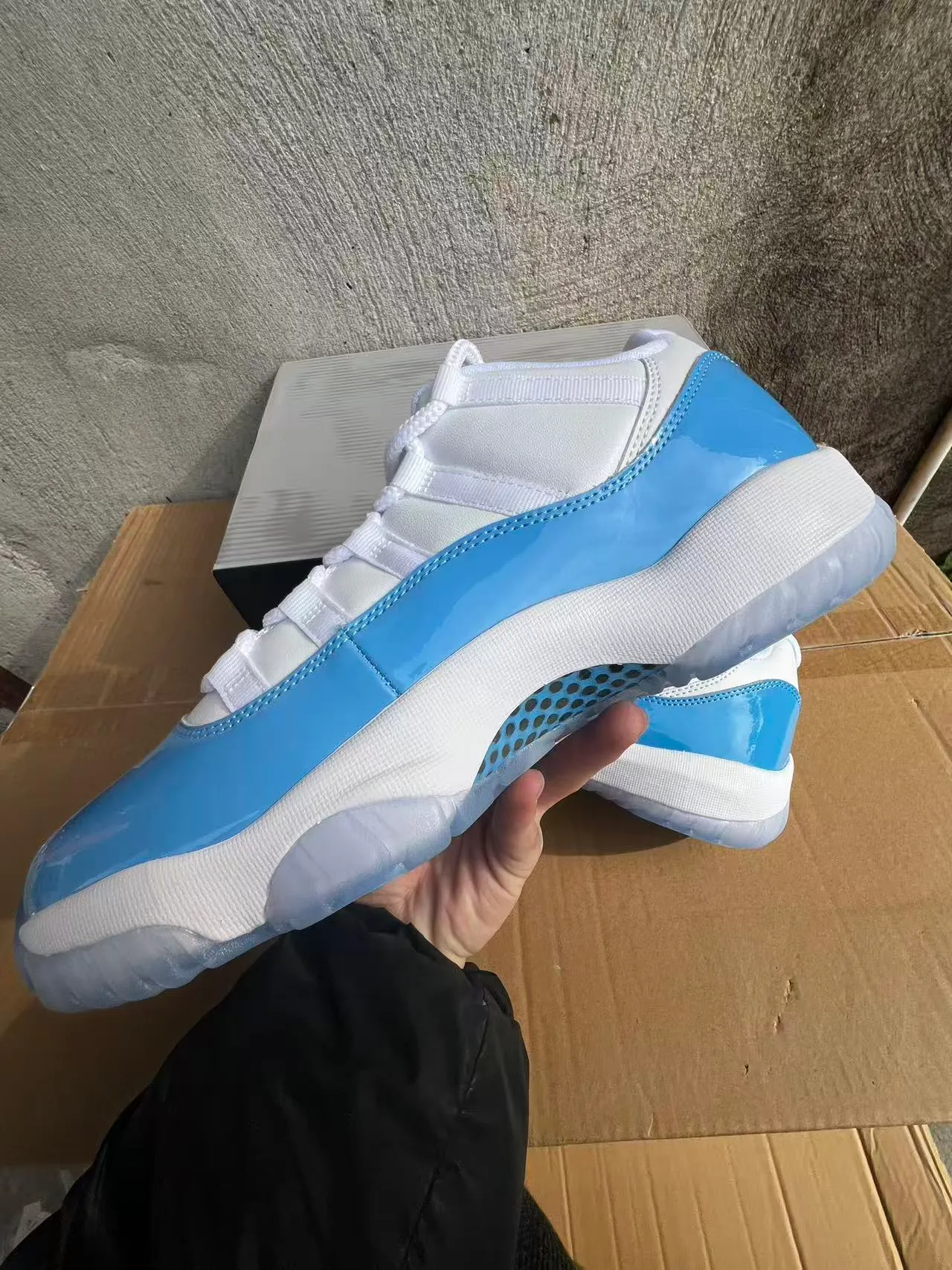 Air Jordan 11 White and Light Blue Patent Leather Basketball Shoes 6