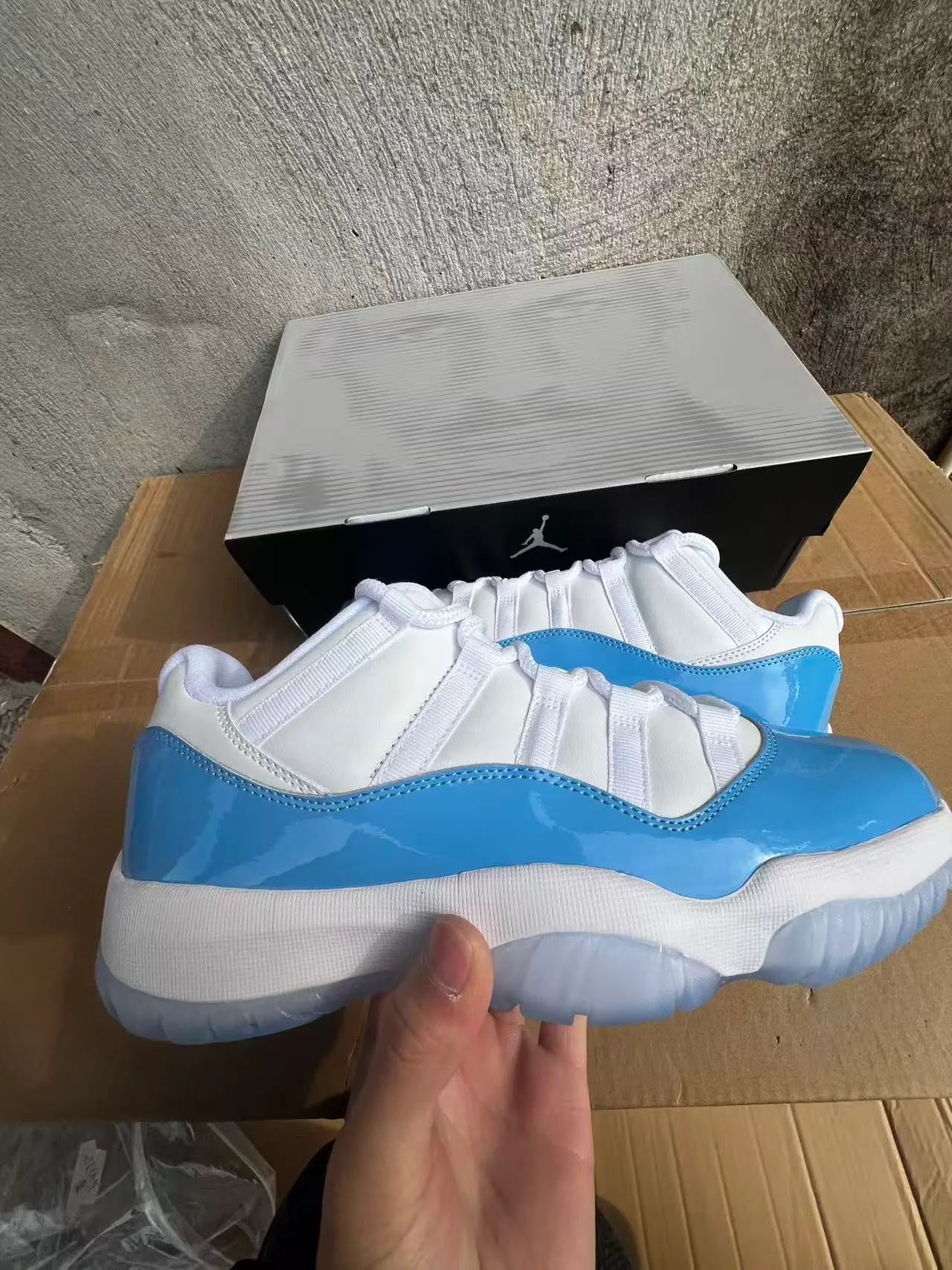 Air Jordan 11 White and Light Blue Patent Leather Basketball Shoes 8